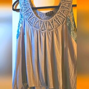POL Baby Blue Ruffled Sleeveless Tank Top. Matching Lace On Back Of Shirt
